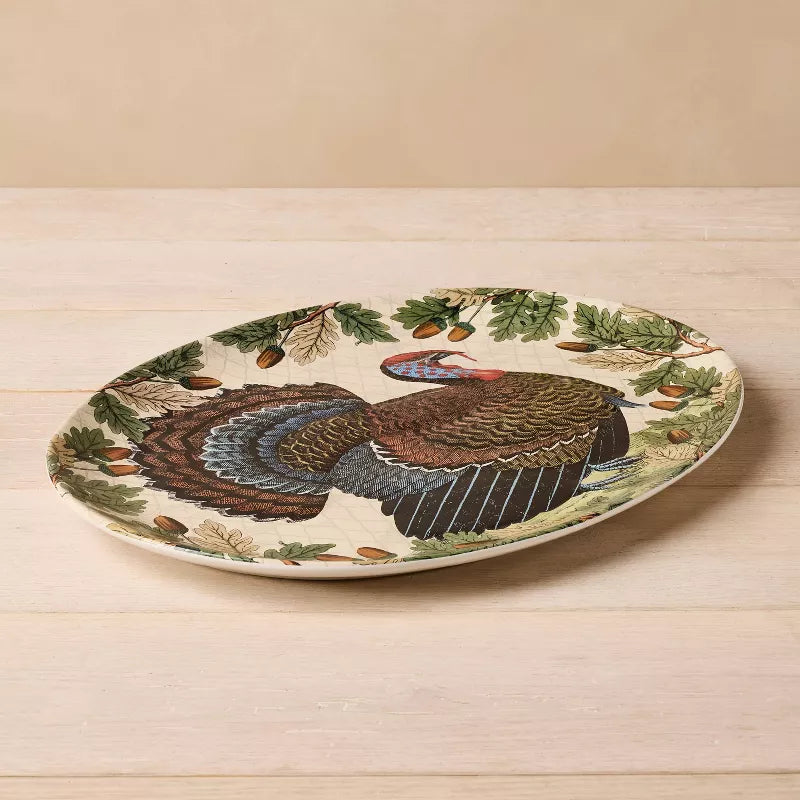 Turkey with Acorn Stoneware Oval Serving Platter - John Derian Company