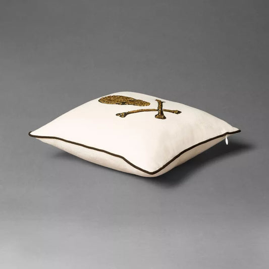 Beaded Skull and Crossbones Square Throw Pillow - John Derian Company