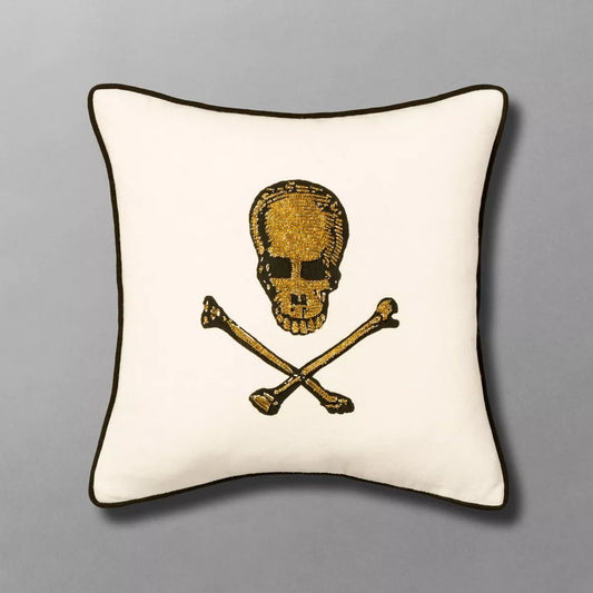 Beaded Skull and Crossbones Square Throw Pillow - John Derian Company