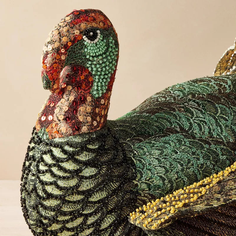 Beaded Turkey Novelty Plush Pillow- John Derian Company