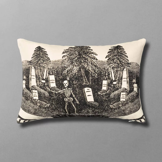 Rest In Peace Skeleton Graveyard Rectangle Throw Pillow - John Derian Company
