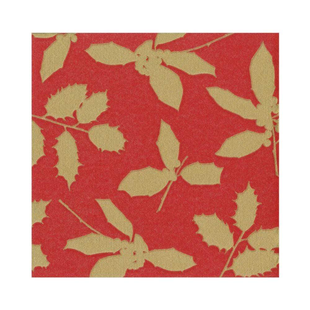 Holly Silhouettes Paper Linen Luncheon Napkins in Red | Caspari