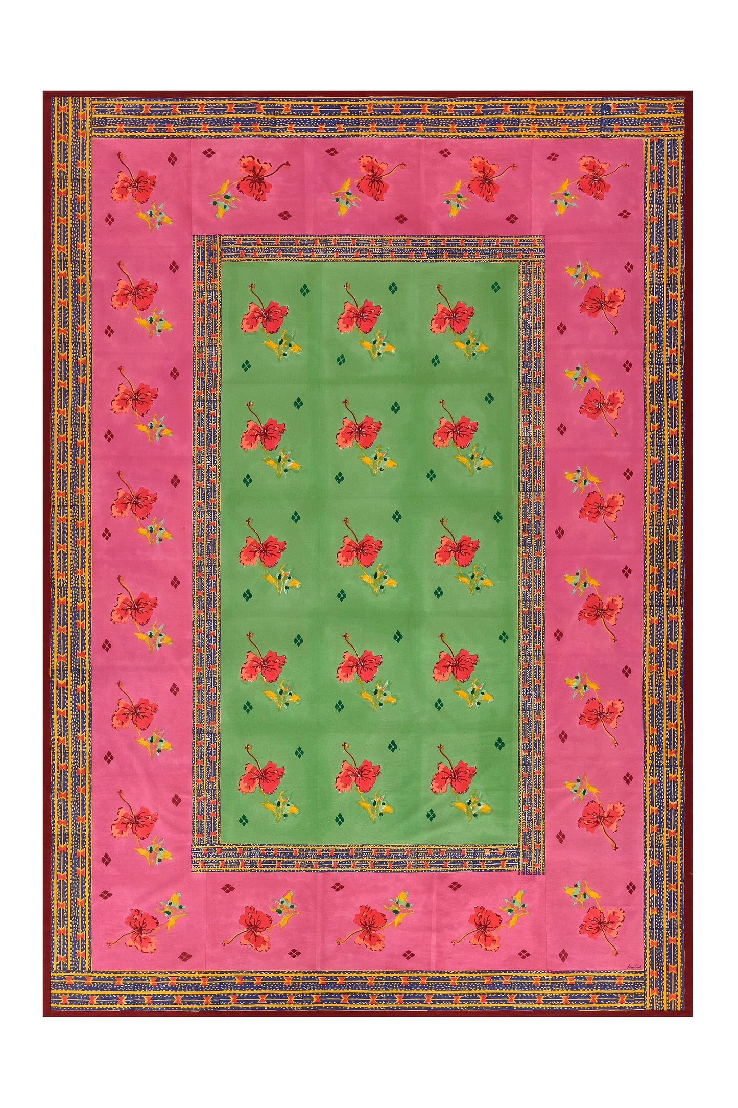 Ibisco Green Pink Tablecloth - 220X270 | Lisa Corti