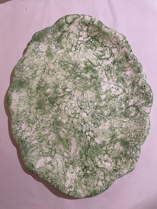 Green Marbleized Large Scalloped Tray | Handmade Erik Bendtsen Ceramics