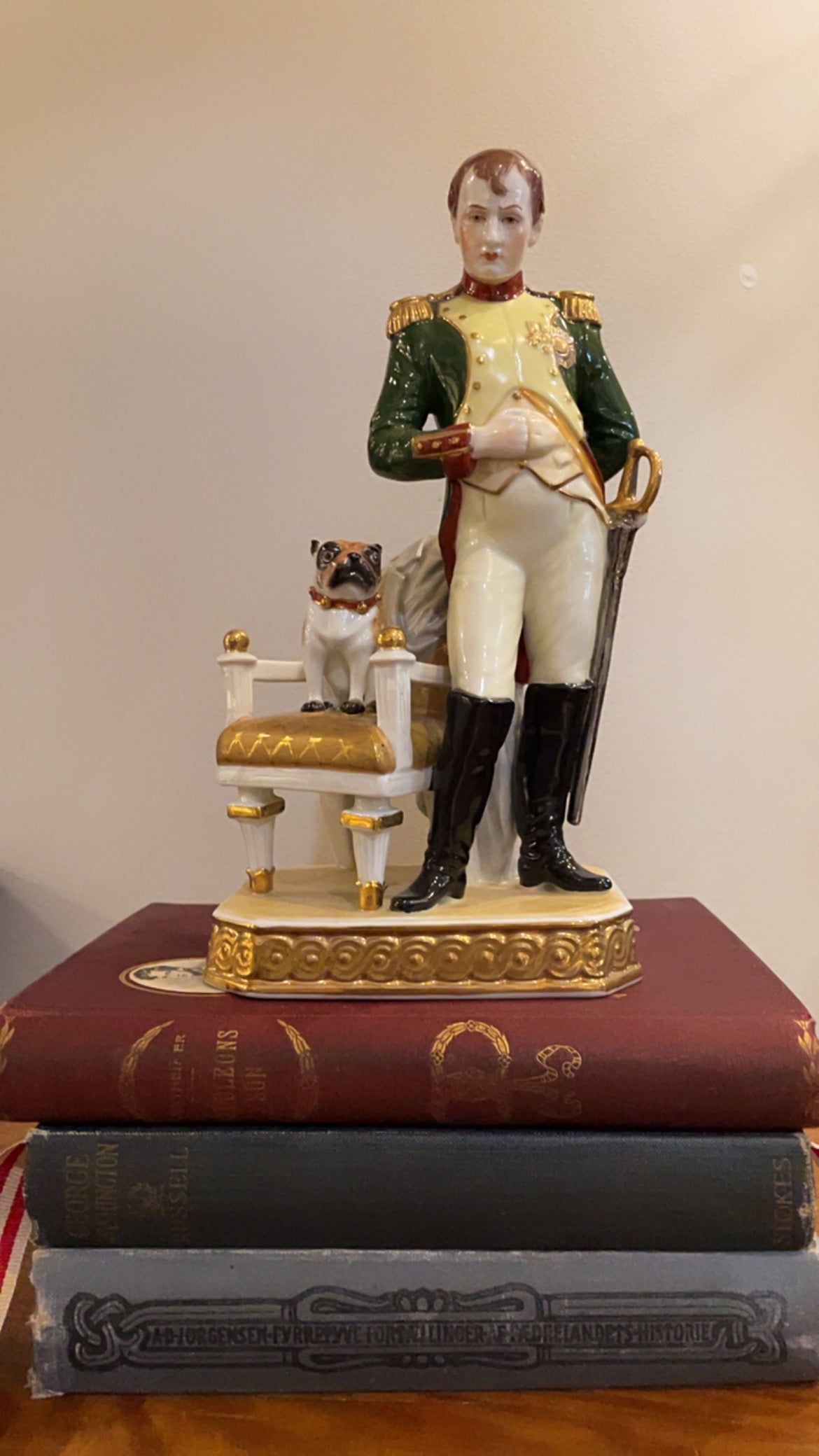 Napoleon Figurine with Pug on Chair