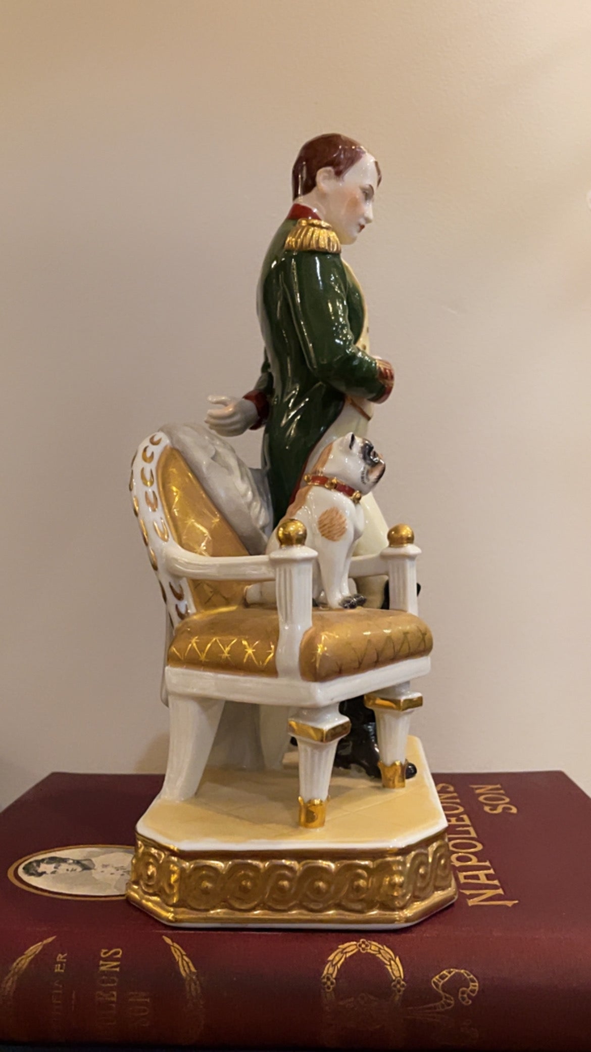 Napoleon Figurine with Pug on Chair