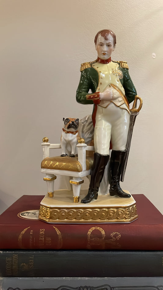 Napoleon Figurine with Pug on Chair