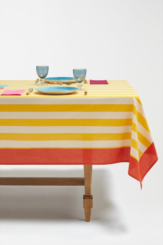 La Veste X Lisa Corti Nizam Stripes Sun Yellow Natural - Cotton Cloth 180x180 | Lisa Corti