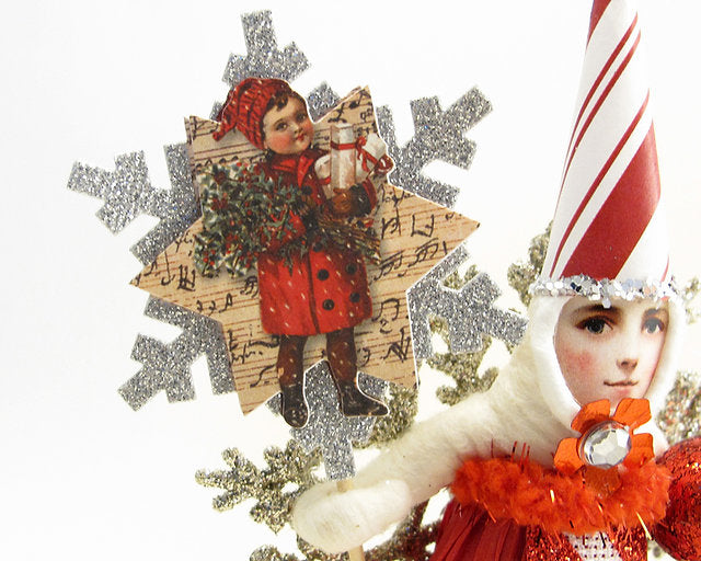Candy Cane Striped Princess On Snowflake Ornament - Vintage by Crystal | Vintage by Crystal Spun Cotton Ornament