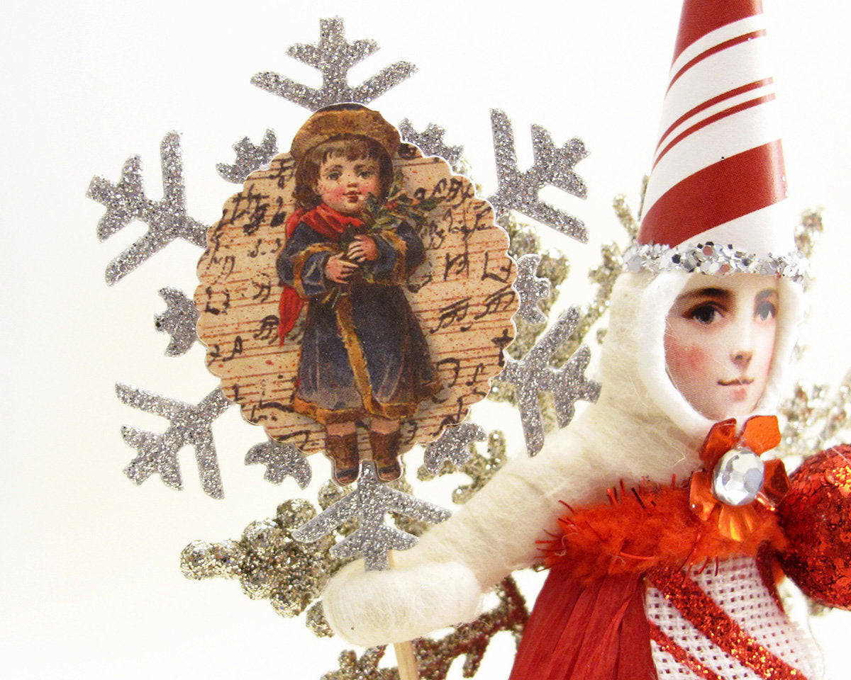 Candy Cane Striped Princess On Snowflake Ornament - Vintage by Crystal | Vintage by Crystal Spun Cotton Ornament