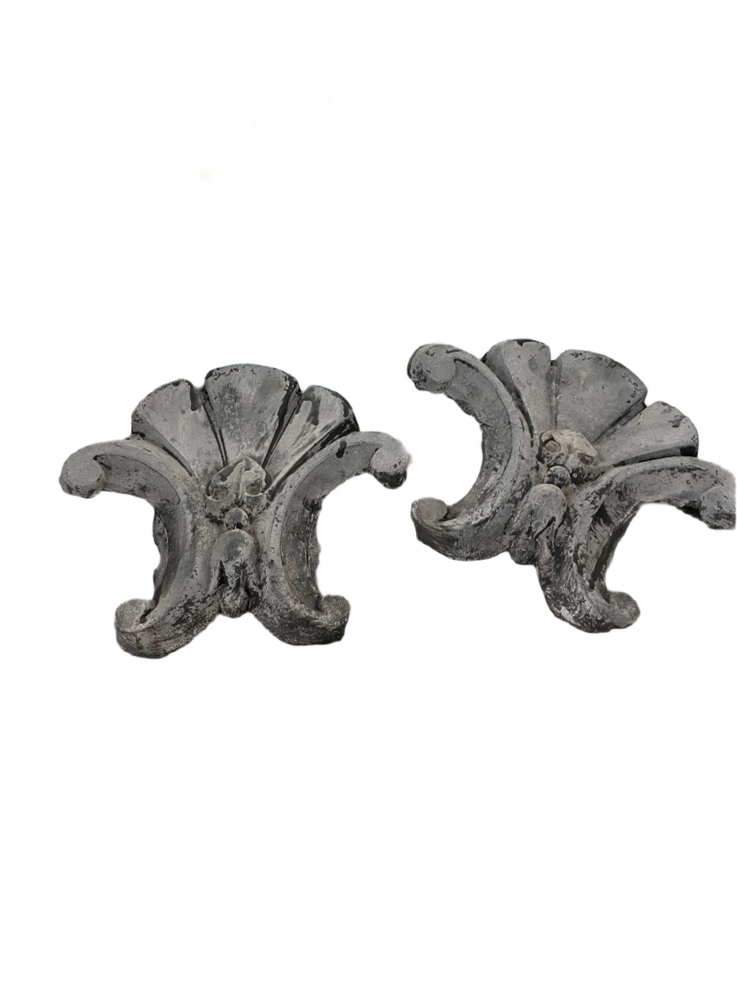 Set of Two Antique French Fleur de Lis Ridge Rooftop Finials -Old Zinc