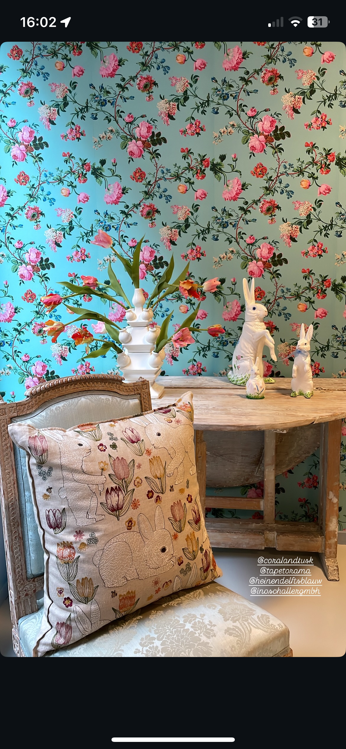 Bunny in White Egg, Hand Painted Flower Decorations | Ino Schaller