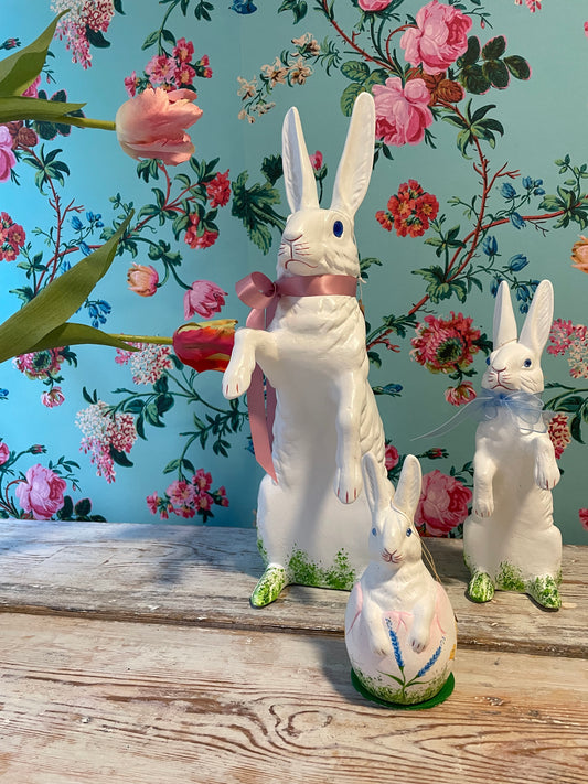 White Bunny Upright with Hand Painted Flower Decorations, Medium | Ino Schaller