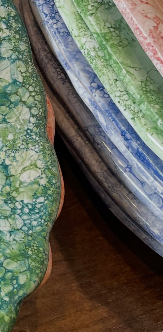 Large Marbled Dinner Plate, Dark Blue | Handmade Erik Bendtsen Ceramics