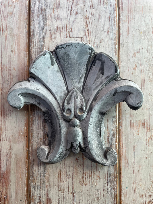 Set of Two Antique French Fleur de Lis Ridge Rooftop Finials -Old Zinc
