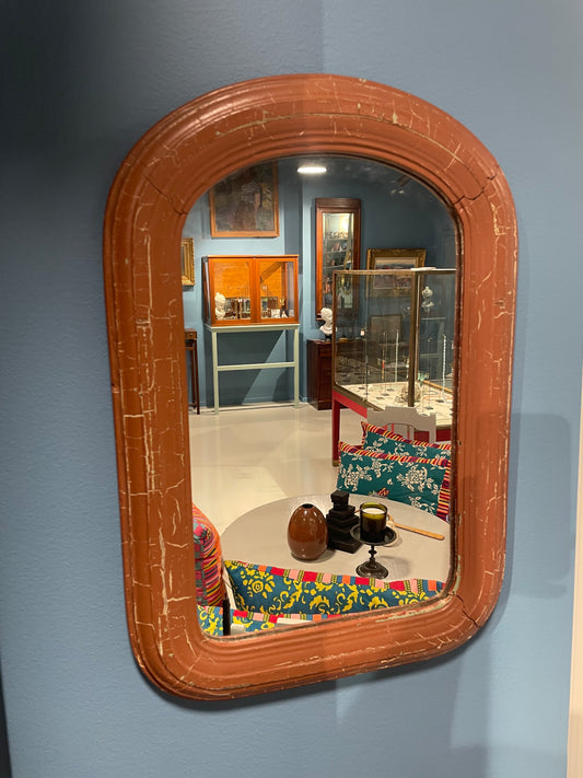 Antique Nantucket Brown Wooden Mirror with Patina