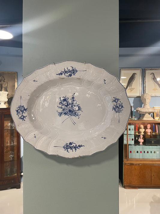 Pair of Antique French Blue & White Floral Oval Platters
