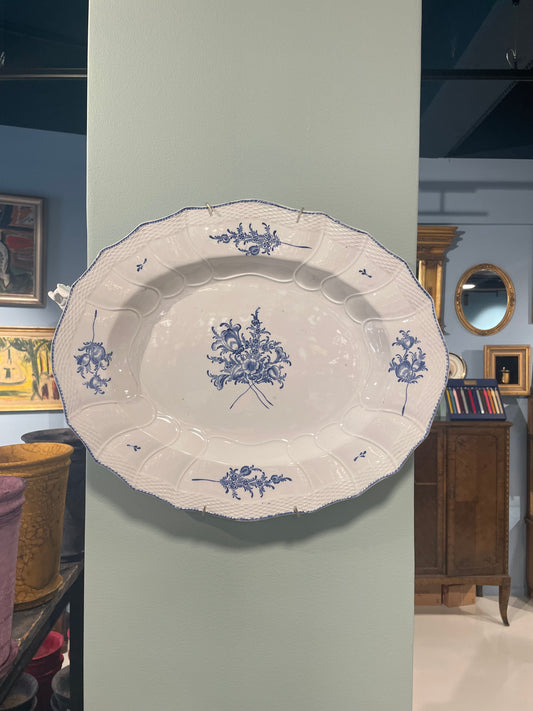 Pair of Antique French Blue & White Floral Oval Platters