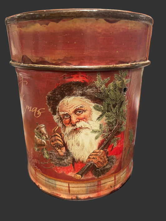 Antique French Christmas Tin, Red