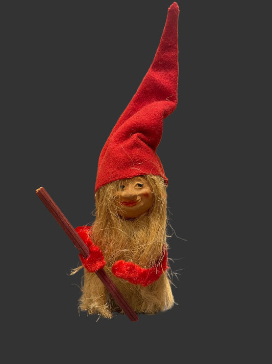 Straw Gnome with Red Hat and Broom