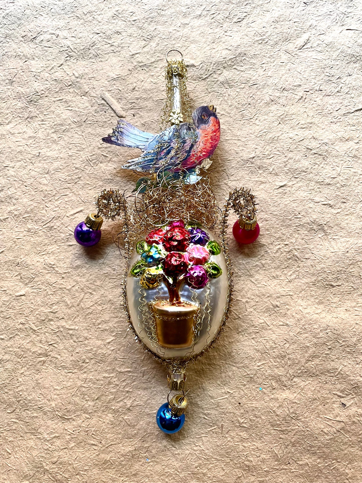Nostalgic Victorian Bird on Flowers Ornament | Nostalgie Christbaumschmuck | Christmas Ornament