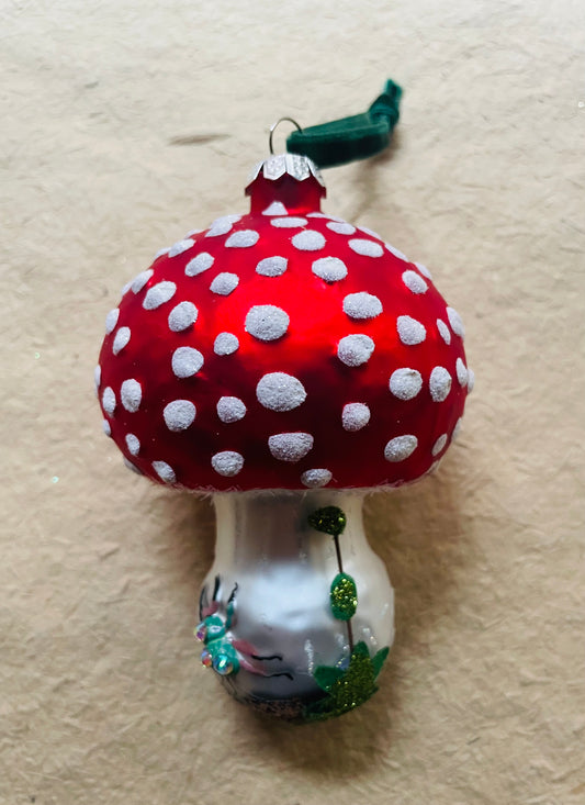 Amanita Muscaria Mushroom with Beetle Glass Ornament