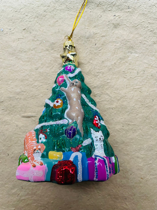 Frivolously Festive Felines Glass Ornament