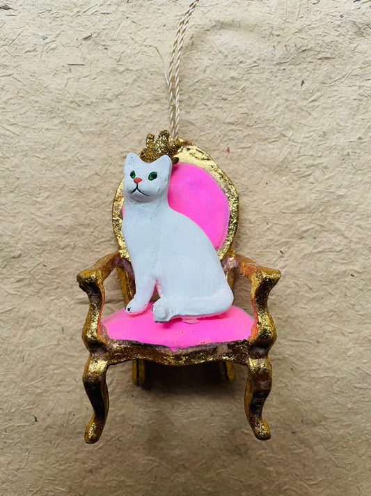 Kitten Queen Paper Mch Ornament