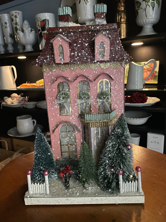 Pink Chateau Christmas House – Glittery Storybook Holiday Décor