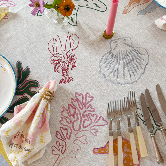 Lost in Thoughts of Ocean Tablecloth (Light Blue & White) - NojiNoji