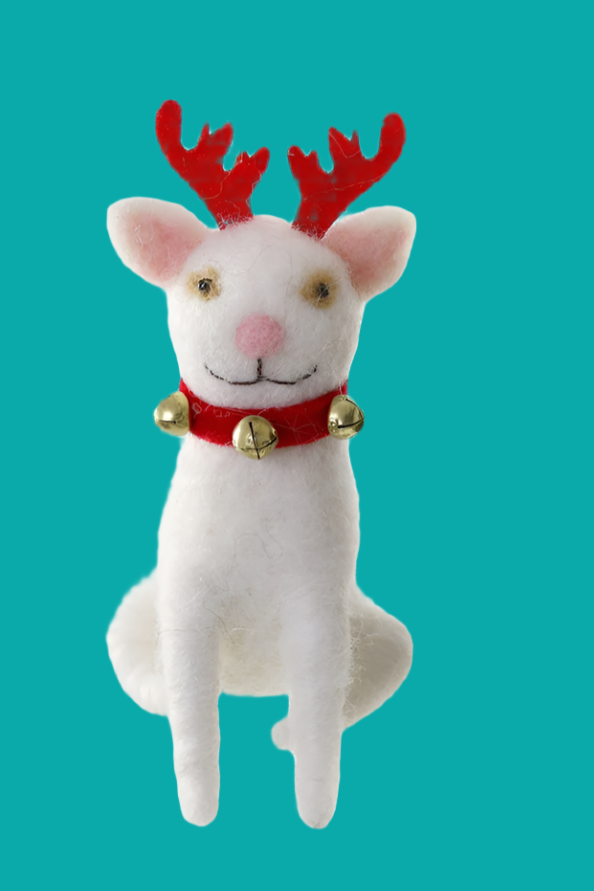 Jingle Cats - White with Antlers | Christmas Ornament