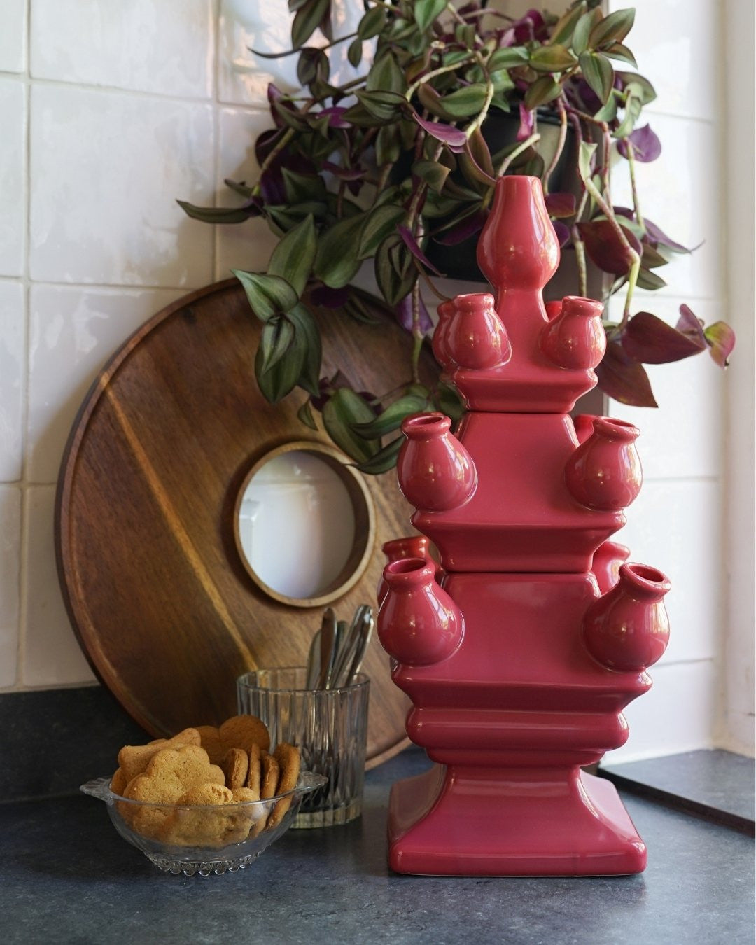 Old Red Three Tier Tulip Vase | Heinen Delfts Blauw