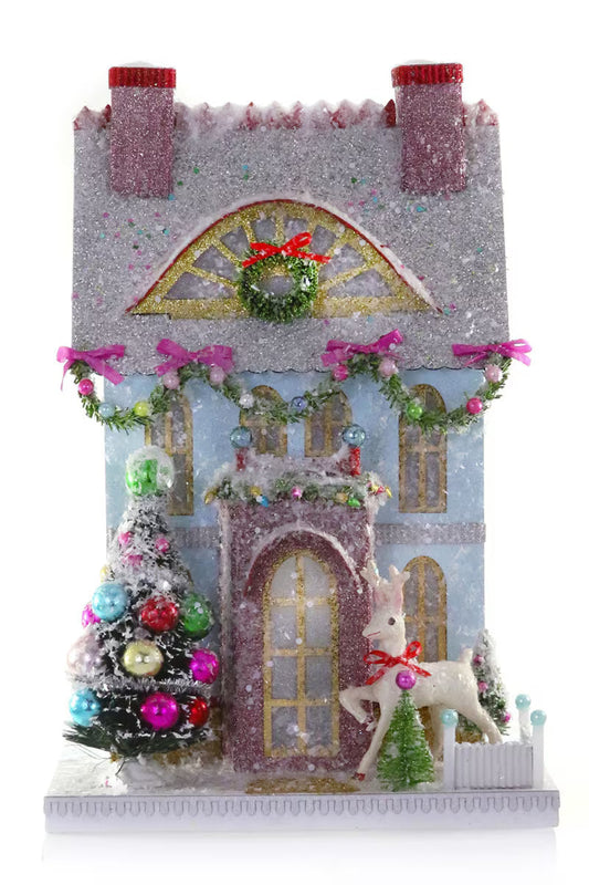 Merry Reindeer Chateau Christmas House – Glittery Storybook Holiday Décor
