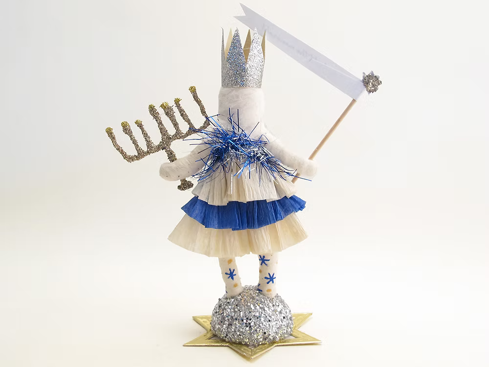 Menorah Hanukkah Girl Figure | Vintage by Crystal Spun Cotton Ornament