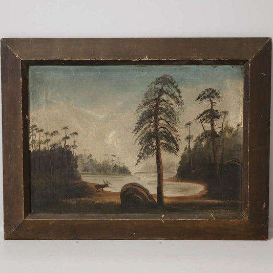 Naivistic School | Landscape with Stag, Oil on Panel (51 x 59 cm), 19th Century