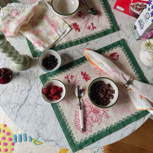 A Long Life and Lasting Happiness Placemat (Green & Nude)