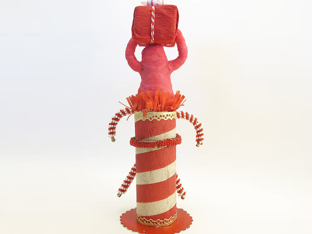 North Pole Present Surprise Figure | Vintage by Crystal Spun Cotton Ornament