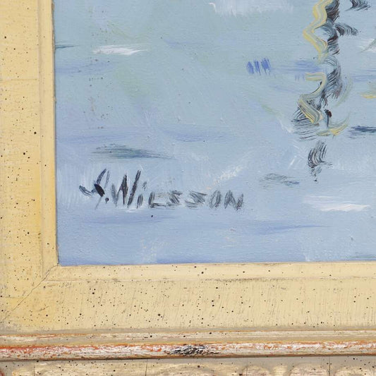 Swedish Coastal Boats — Oil on Canvas, signed “A. Nilsson” (43.5 × 64 cm)