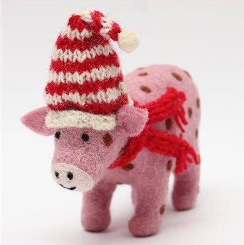 Pig with Striped Cap | Christmas Ornament