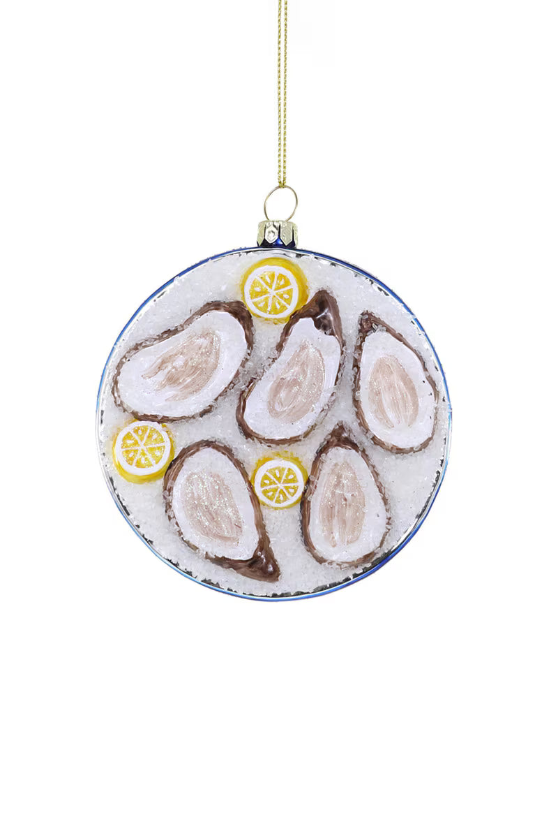 Plated Oysters on Ice Ornament – Blue Glass Christmas Decoration