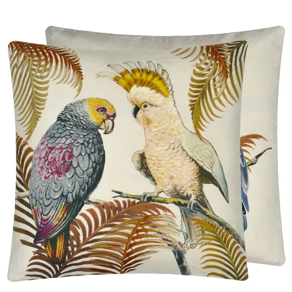 Parrot and Palm Parchment Cushion - John Derian