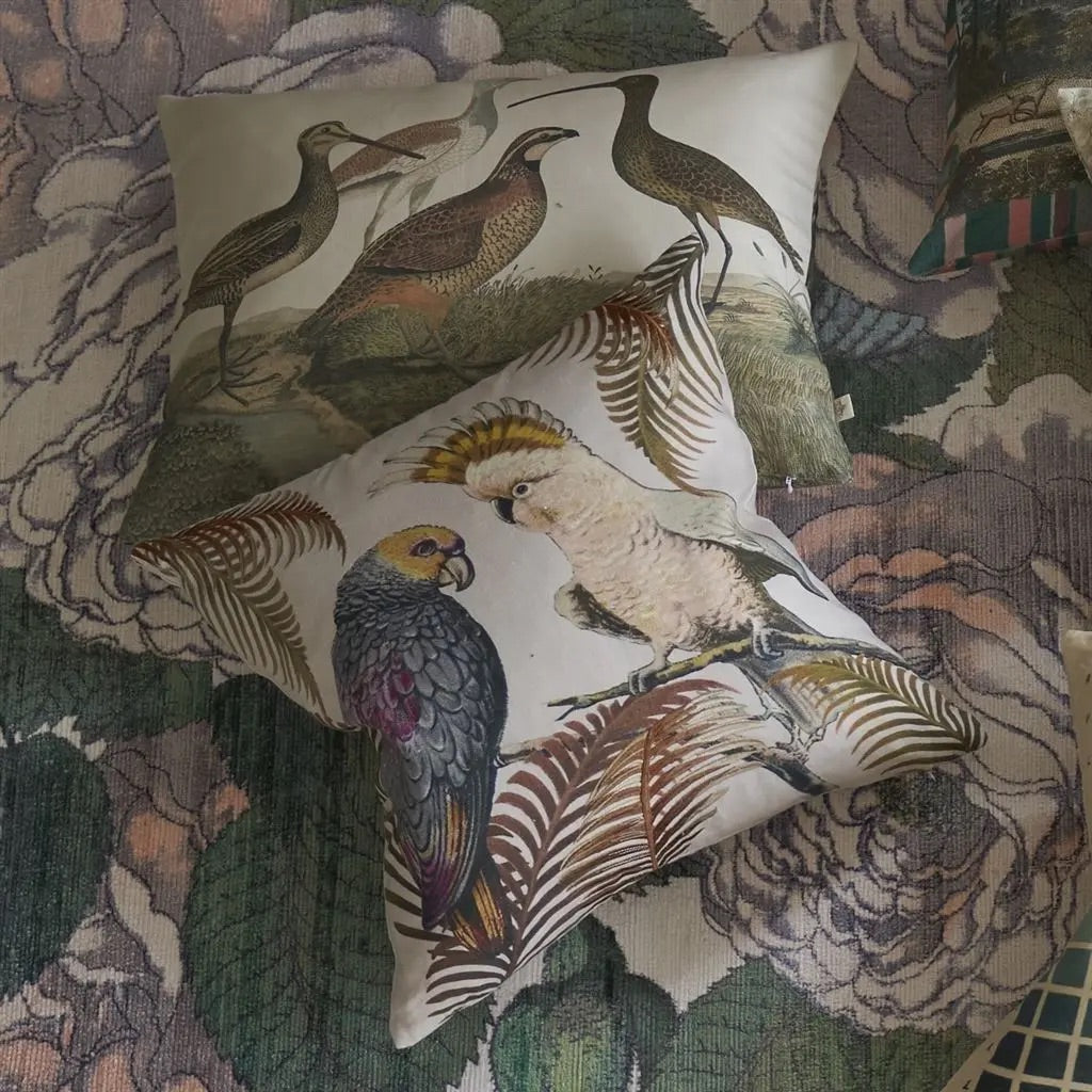 Parrot and Palm Parchment Cushion - John Derian