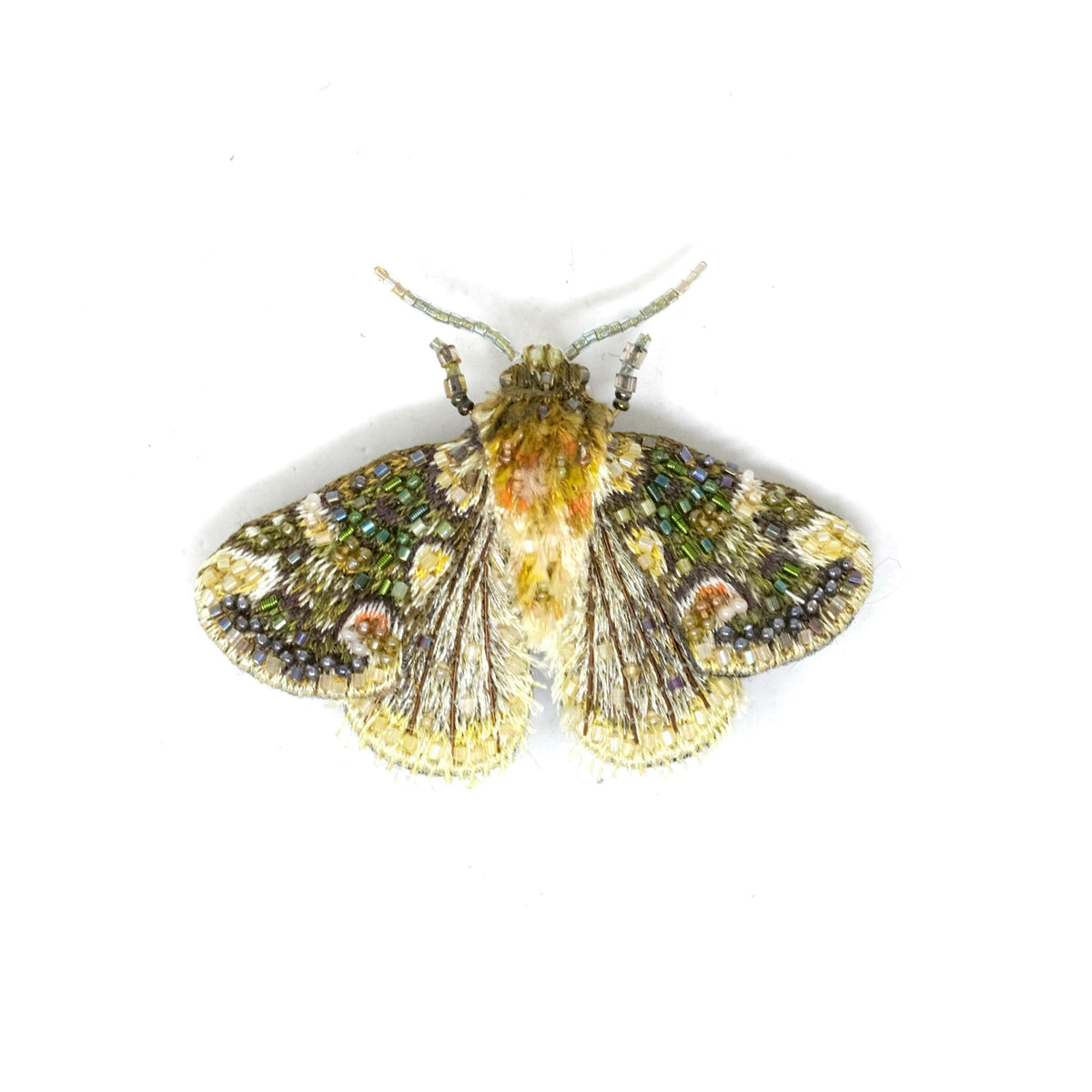 Peach Blossom Moth hand-embroidered brooch by Trovelore at BON TON goods