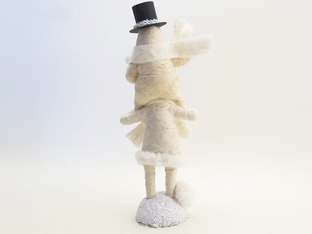 Piggy Back Snowman Figure | Vintage by Crystal Spun Cotton Ornament