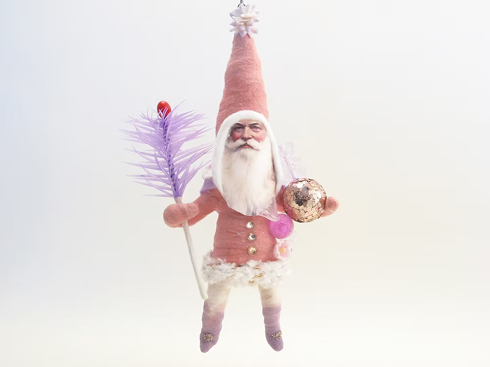 Pink Santa Goose Feather Ornament | Vintage by Crystal Spun Cotton Ornament