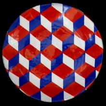 Commune de Paris Tricolore Cubes Saucer, set of 6 by Astier de Villatte, B2B view on black background