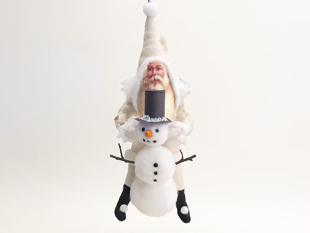 Santa Snowman Builder Figure | Vintage by Crystal Spun Cotton Ornament