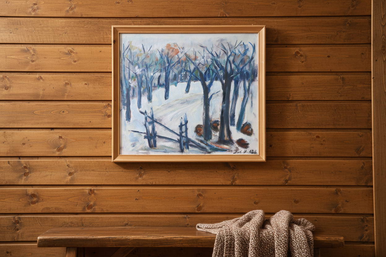 Santos Ousbäck: Winter Landscape, Oil on Canvas (64 × 72 cm)