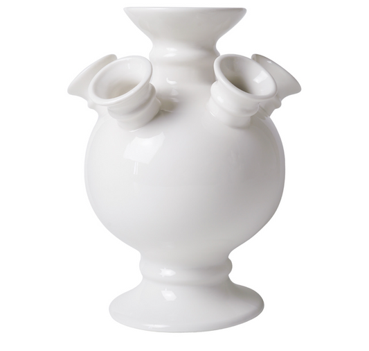White Tulip Vase On Foot | Heinen Delfts Blauw