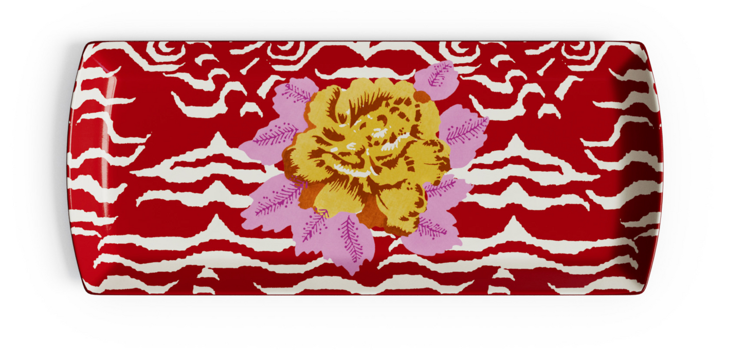 Indian Tiger Red Porcelain Tray - 35x15 | Lisa Corti